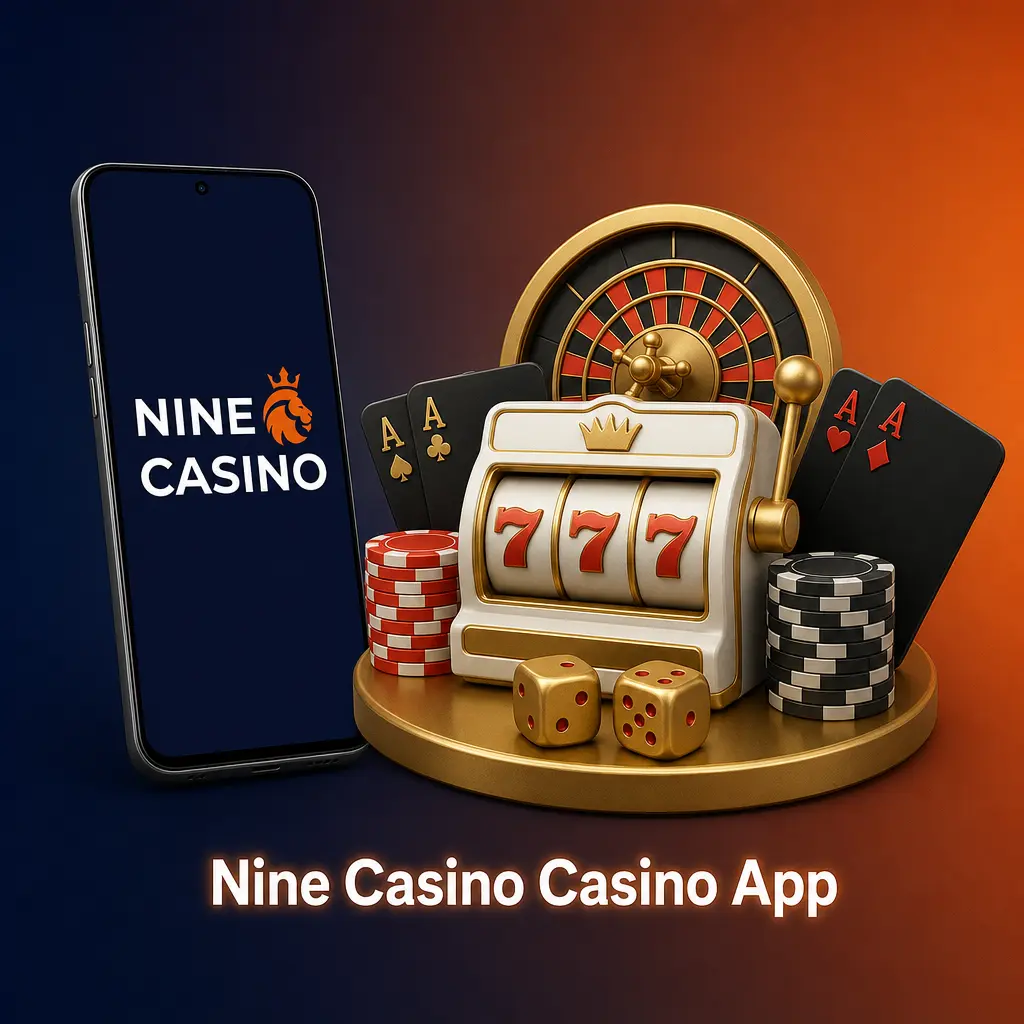 Nine Casino app home screen with live events and jackpot slots